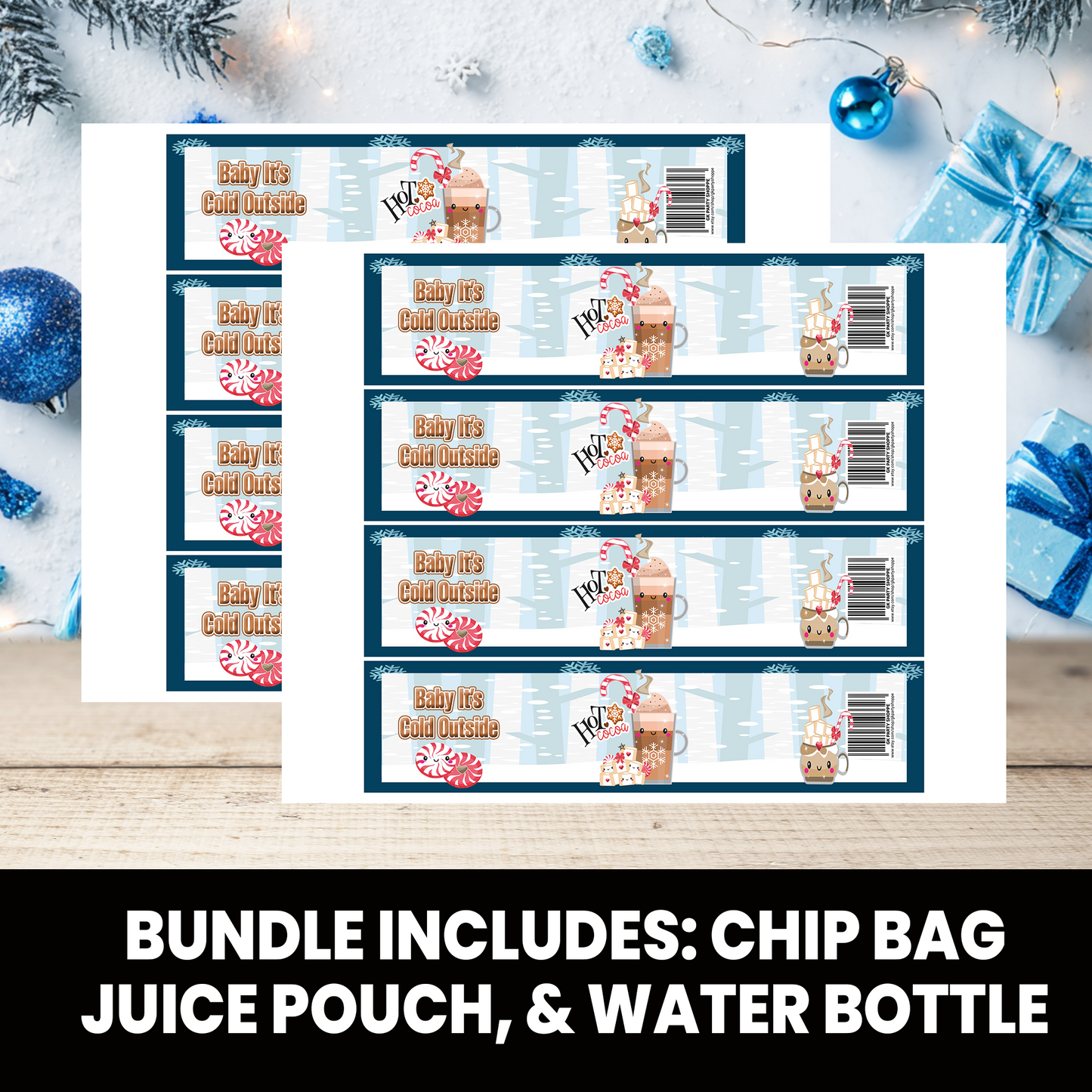 Christmas Bundle | Christmas Chip Bag, Juice Pouch, and Water Bottle Wrapper | INSTANT DOWNLOAD