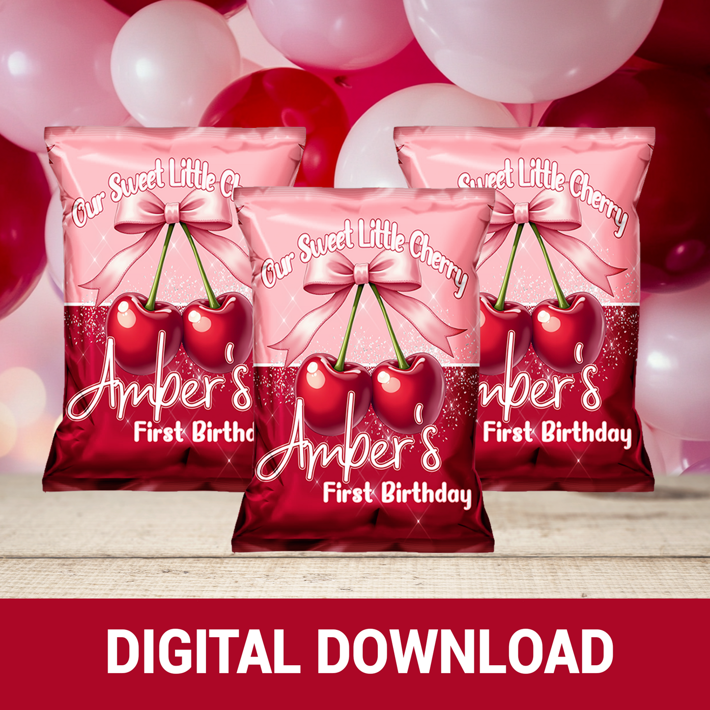 Cherry Sweet Fun! | Party Favor Wrappers & Labels | 1st Birthday Theme | Digital & Print Options