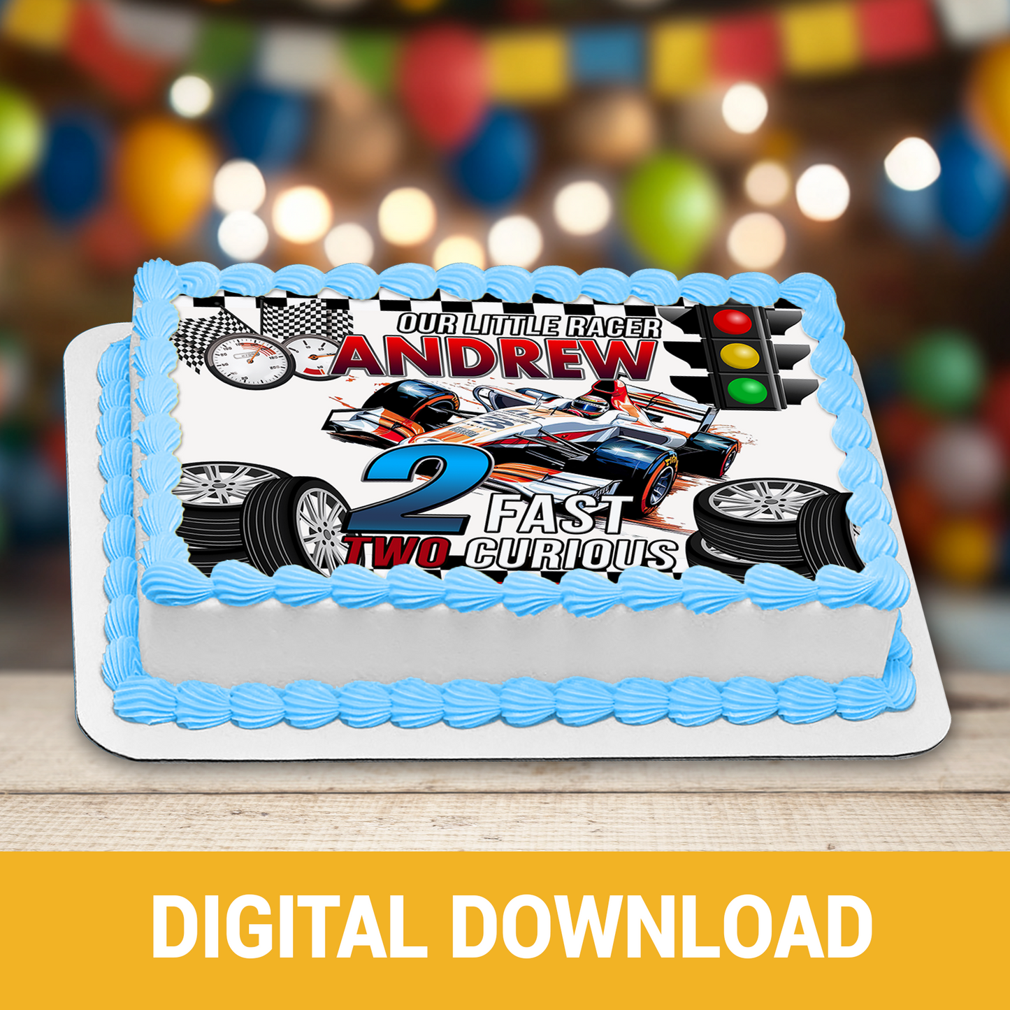 Fast Lane Fun! Race Car Party | 2 Fast 2 Curious Cake Frosting Sheet | Fun 2nd Birthday Favor | Half and Quarter Sheet Cakes