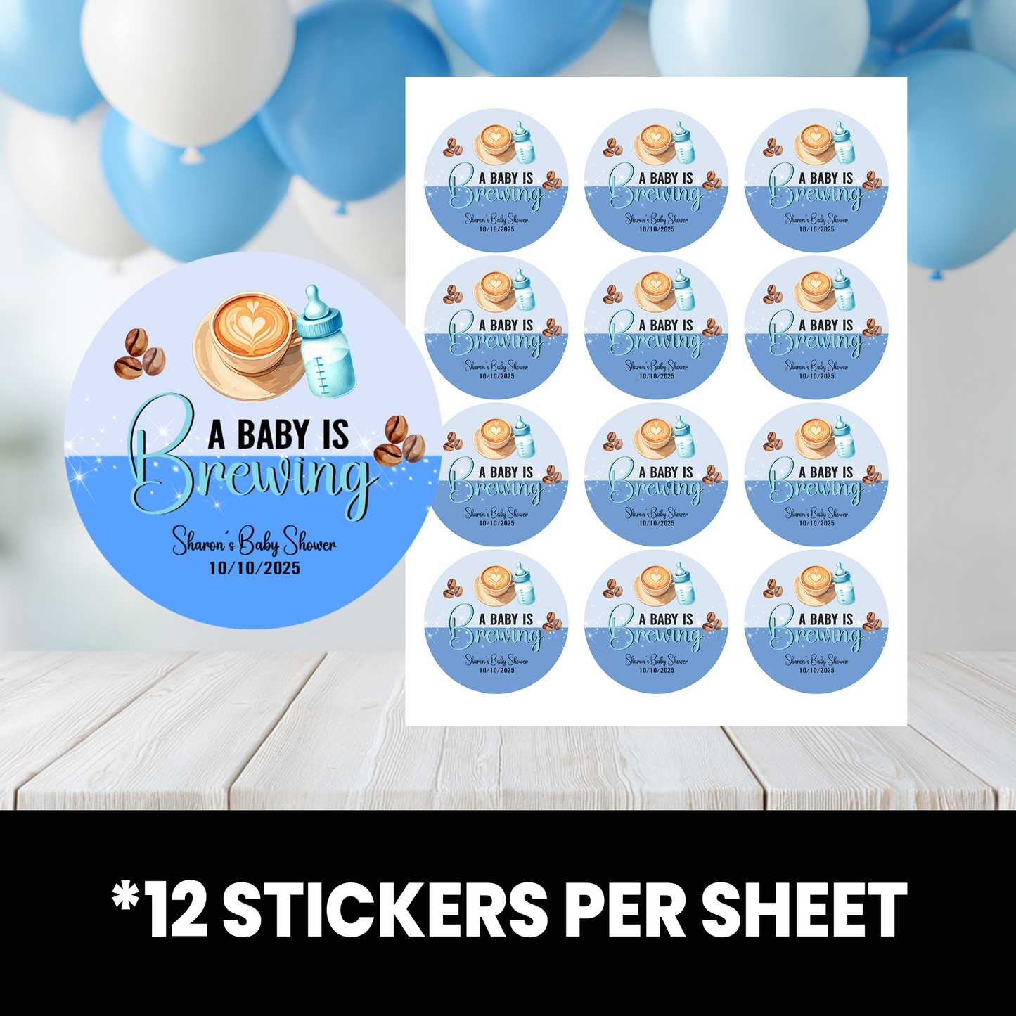 A Baby is Brewing Stickers | Personalized Baby Shower Party Favors | 2 inch Circle Stickers