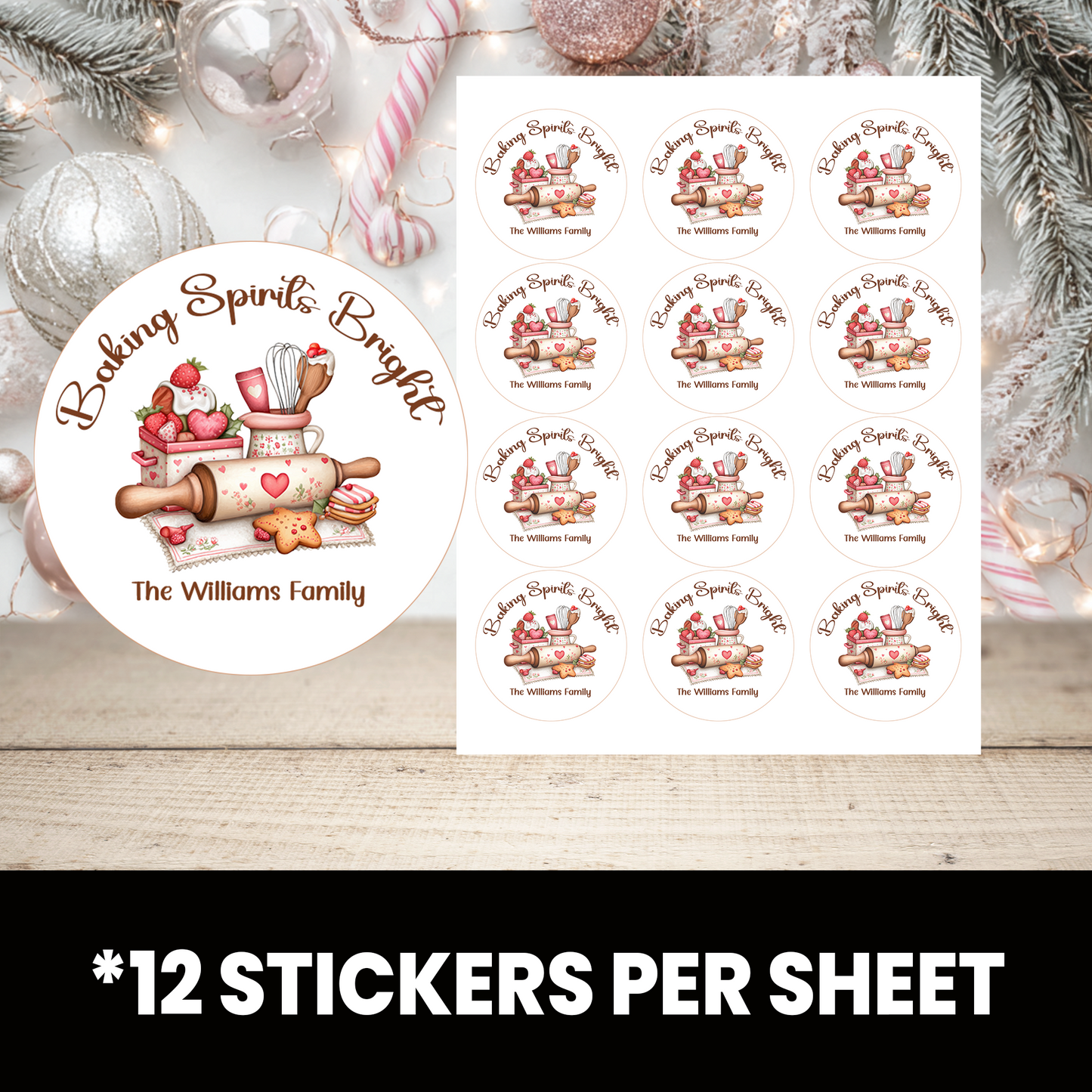 Baking Spirits Bright Christmas Stickers | Personalized 2.5-Inch Circle Stickers | Bake Goods Stickers | Christmas Labels