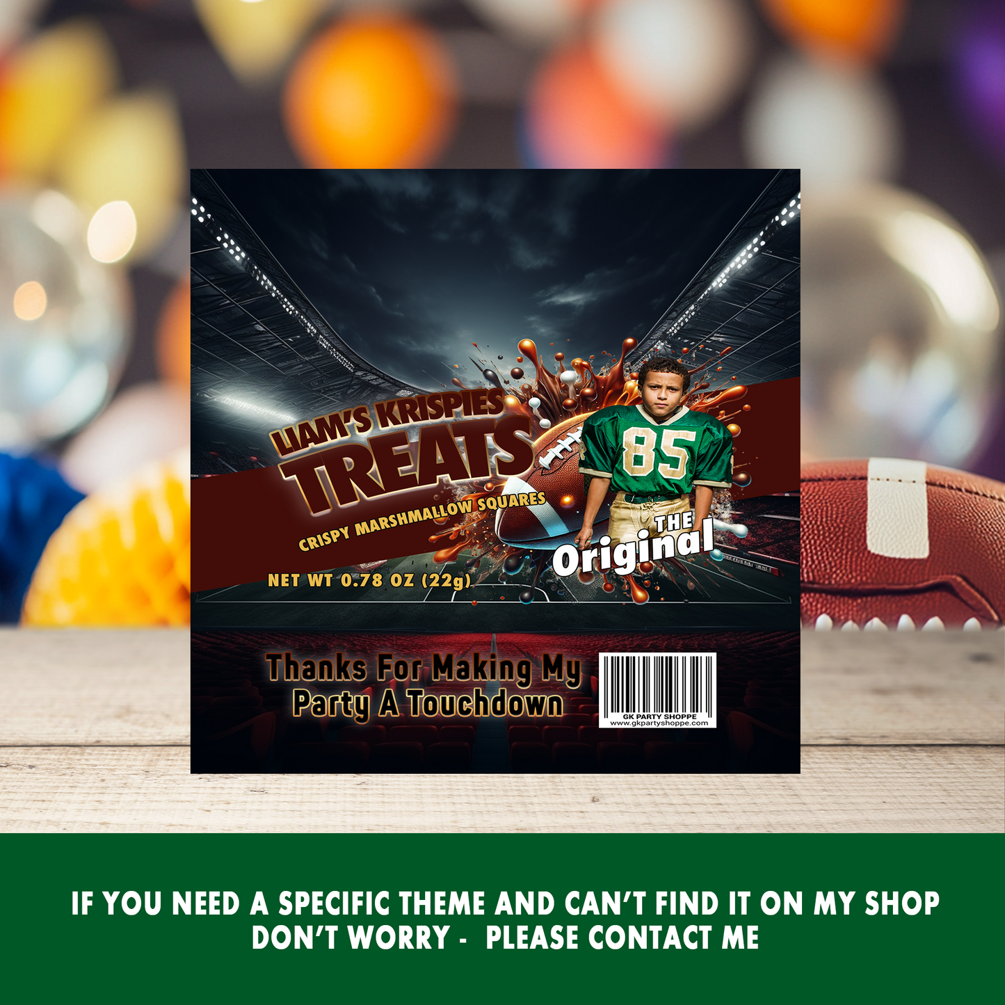 Kickoff the Fun! | Crispy Marshmallow Treat Label | Football Birthday Theme | Digital & Print Options
