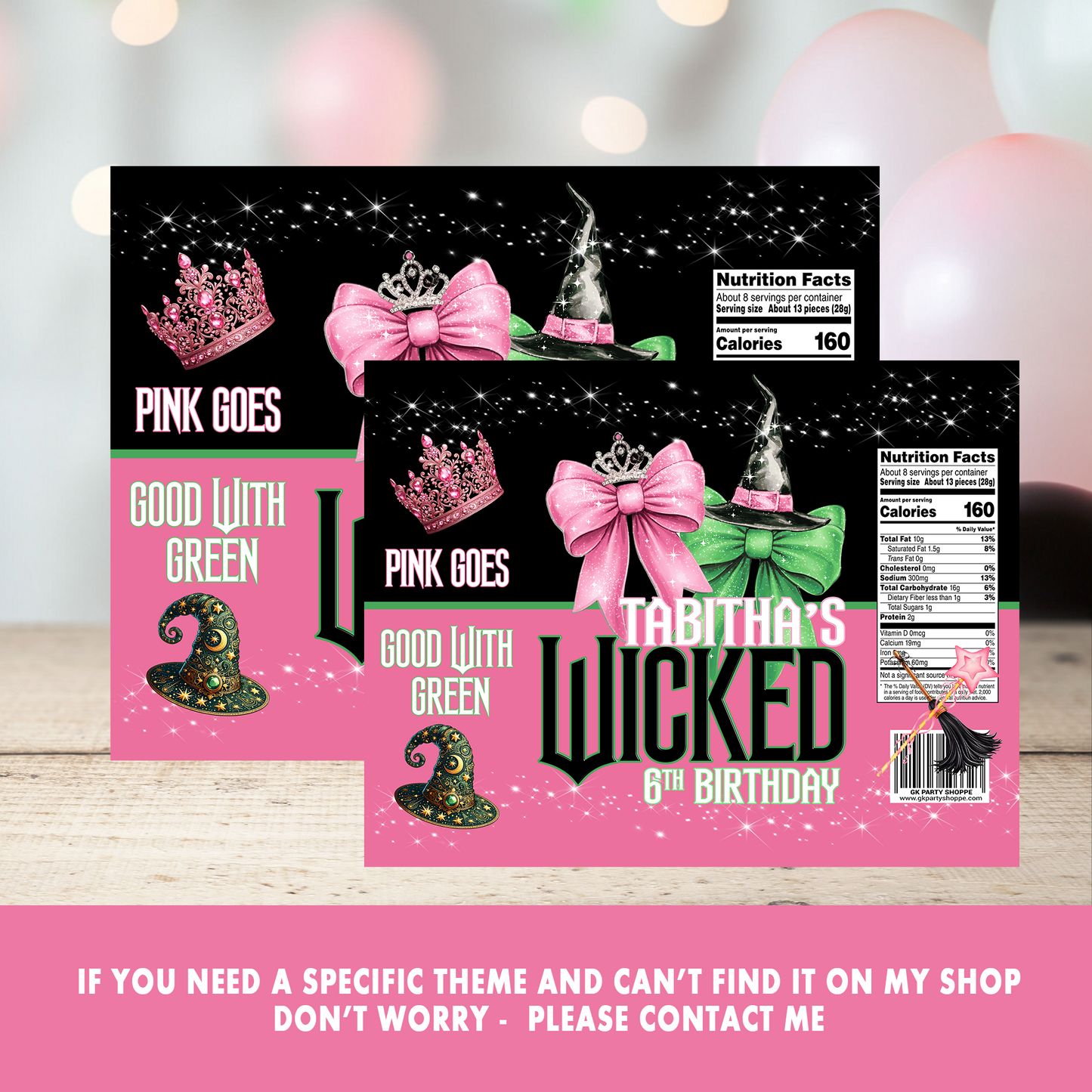Wickedly Sweet! Pink & Green Party Favors | Wicked Witch Birthday Theme | Digital & Print Options