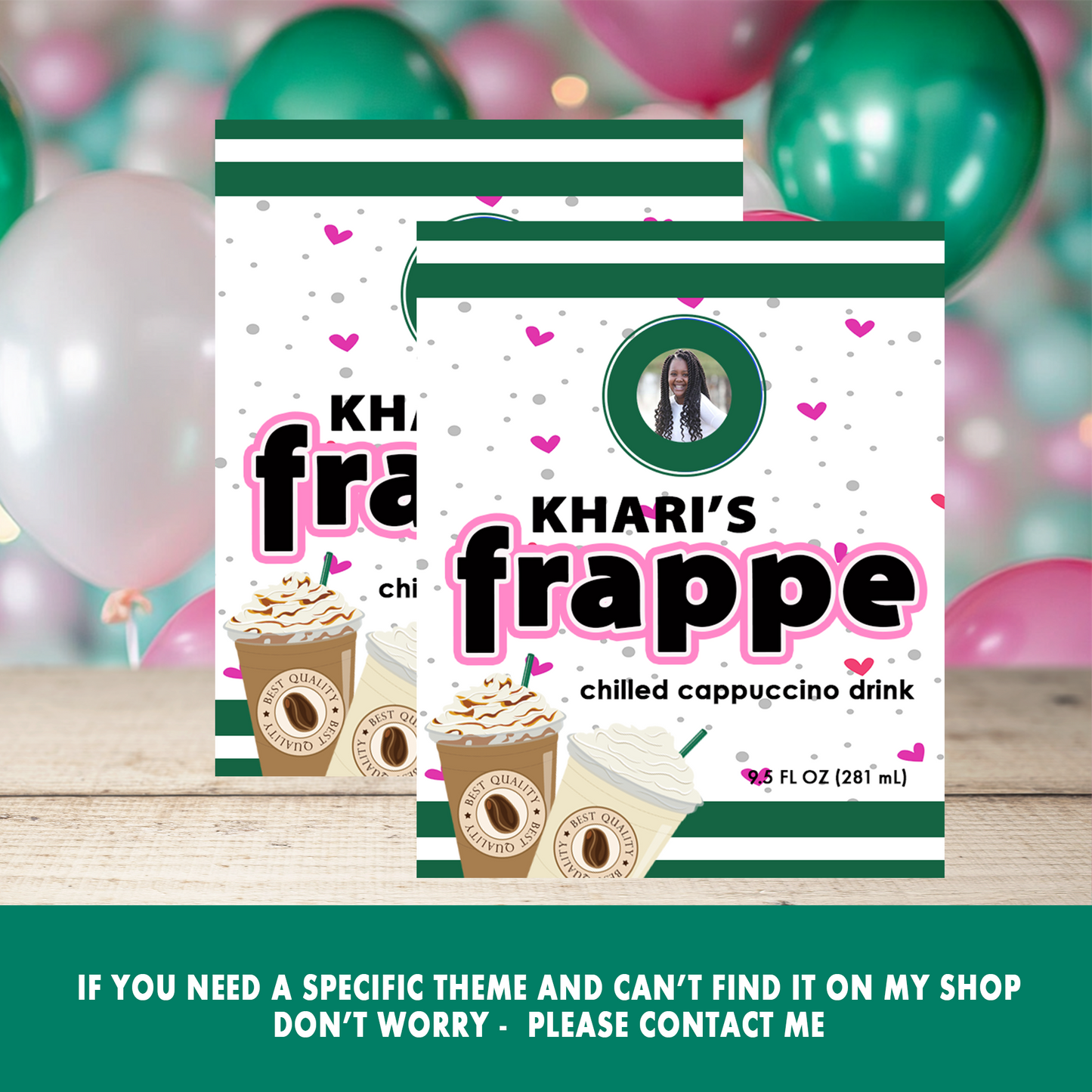 Frappuccino & Friends! Cute Coffee Frappe Bottle Favor Wrapper | Coffee-Themed Favors | Birthday Party Printable