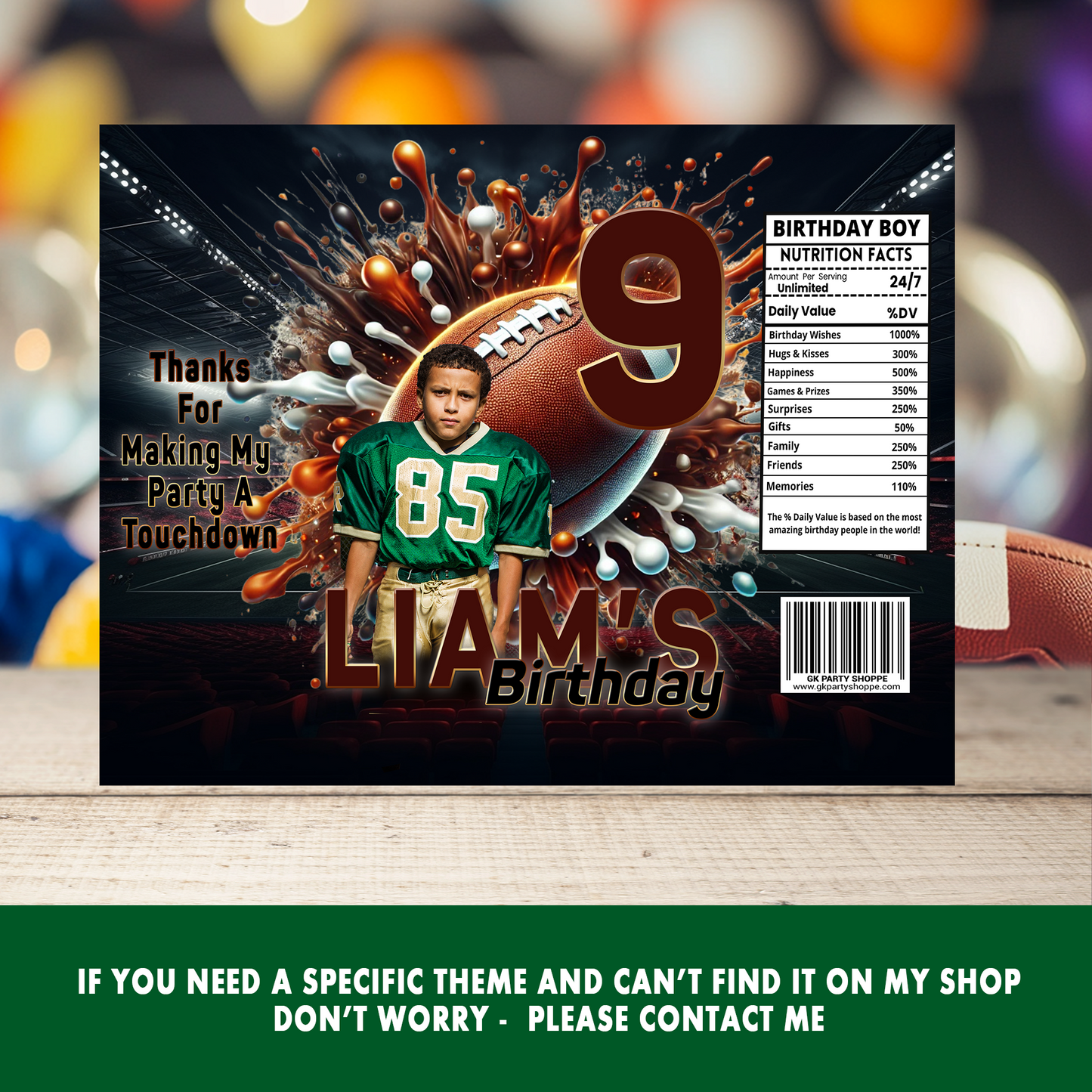 Kickoff the Fun! | Chip Bag Wrapper | Football Birthday Theme | Digital & Print Options