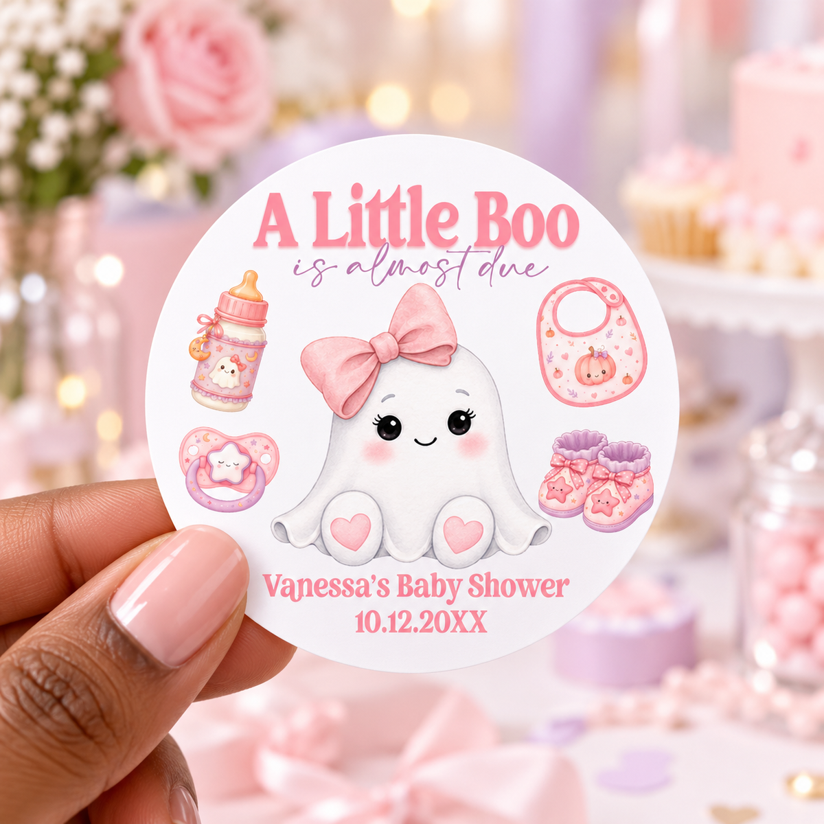 A Little Boo Is Almost Due Baby Shower Stickers | Personalized Halloween Favor Labels