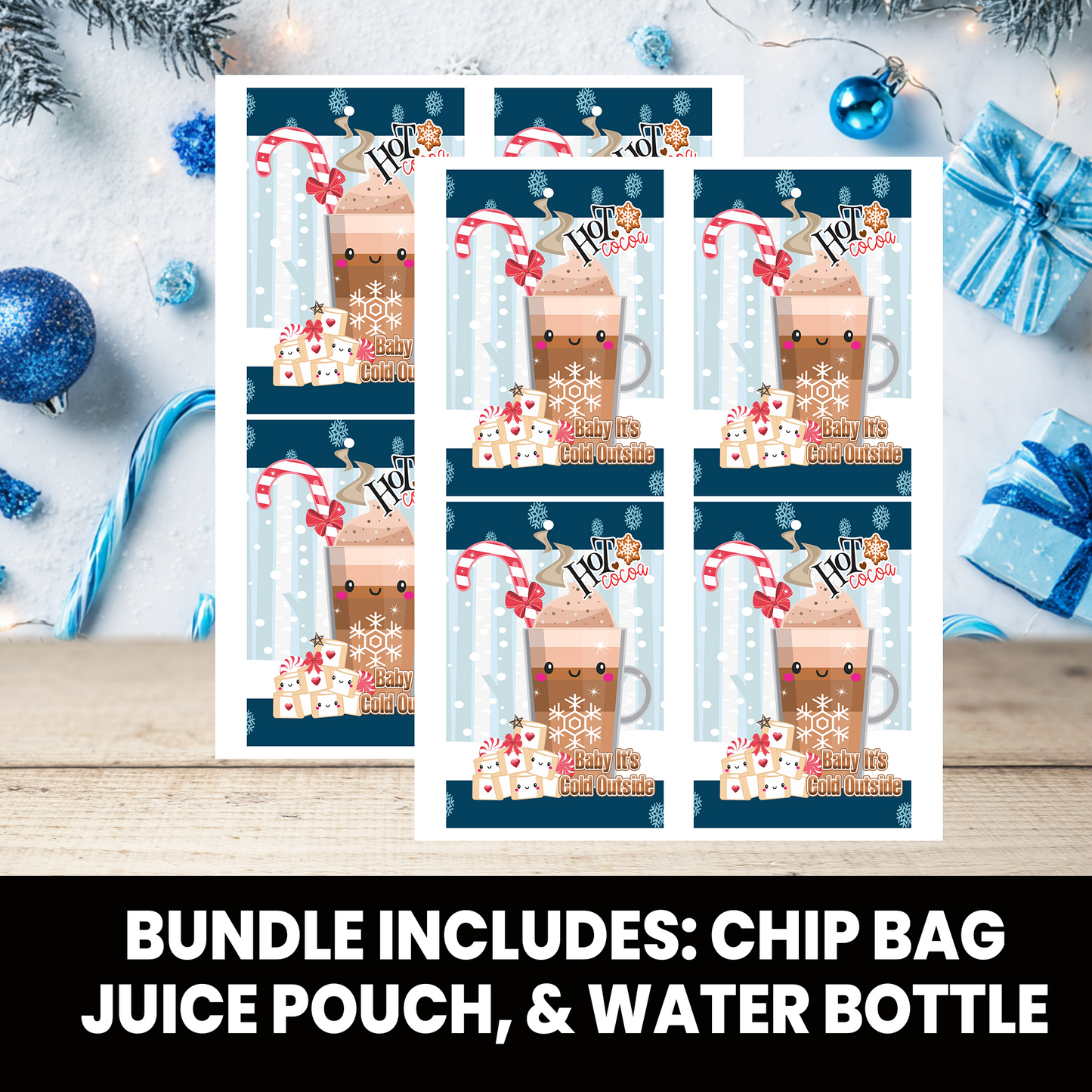 Christmas Bundle | Christmas Chip Bag, Juice Pouch, and Water Bottle Wrapper | INSTANT DOWNLOAD