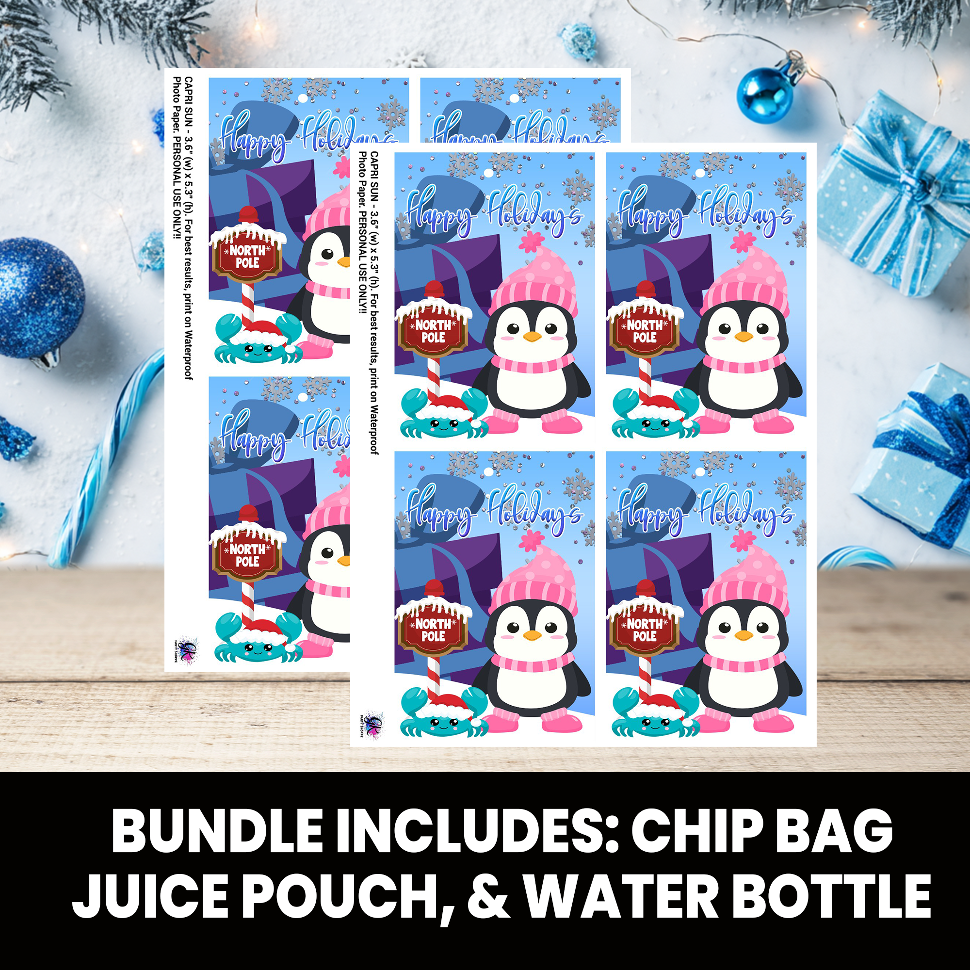 Christmas Bundle | Christmas Chip Bag, Juice Pouch, and Water Bottle Wrapper | INSTANT DOWNLOAD