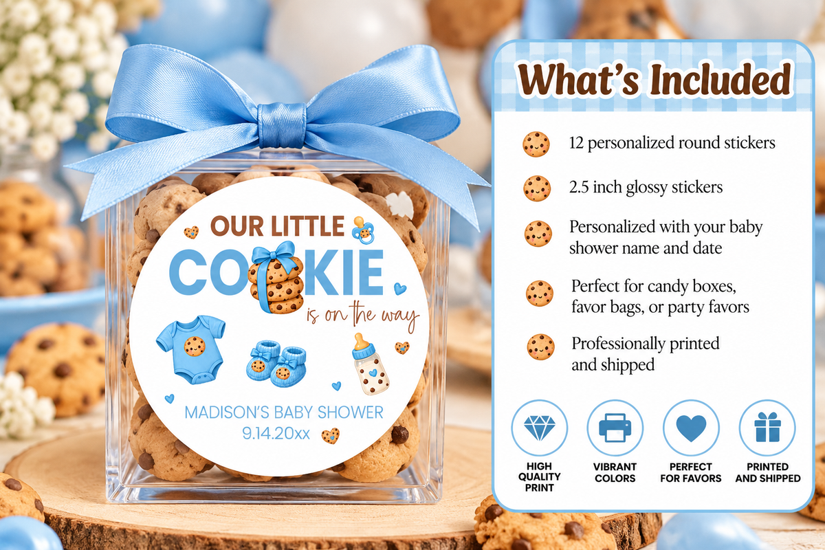 Our Little Cookie Baby Shower Stickers | Personalized Cookie Theme Party Favor Labels