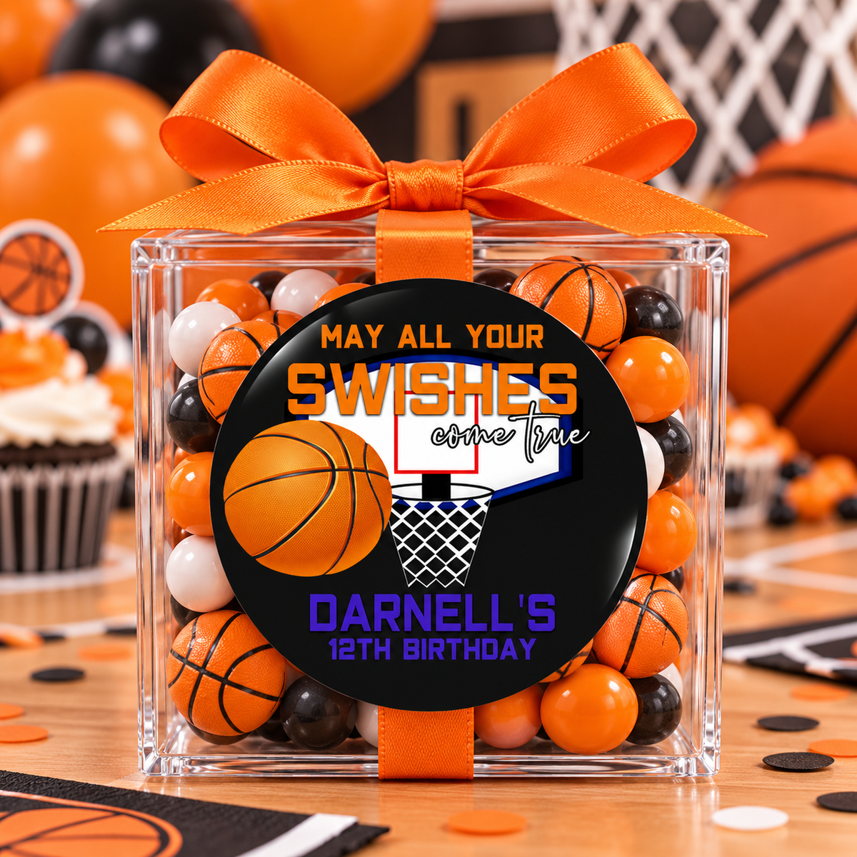 Basketball Theme Stickers | Personalized May All Your Swishes Come True Birthday Labels