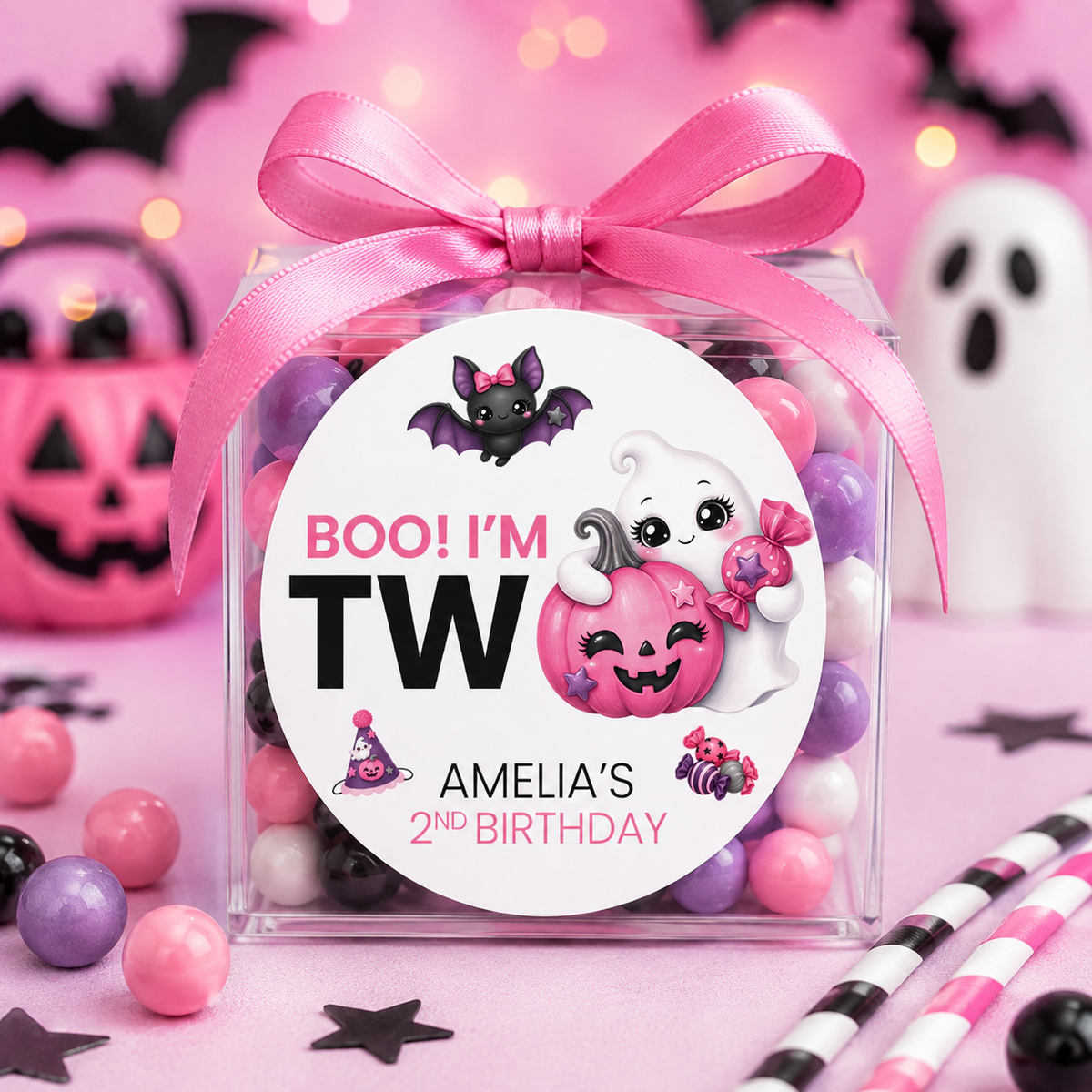 Boo I’m Two Birthday Stickers | Personalized Halloween Second Birthday Favor Labels