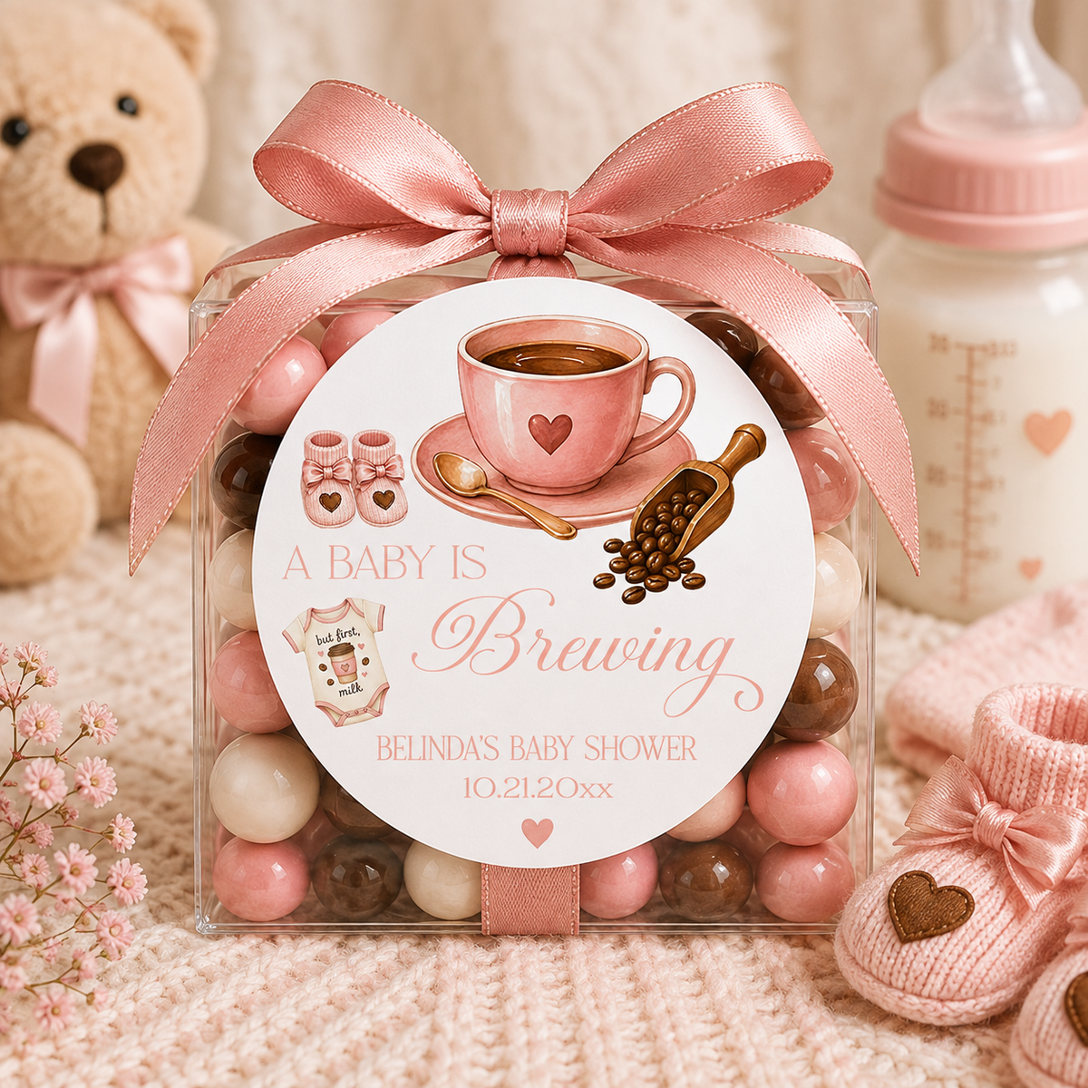 A Baby Is Brewing Stickers | Personalized Coffee Theme Baby Shower Labels