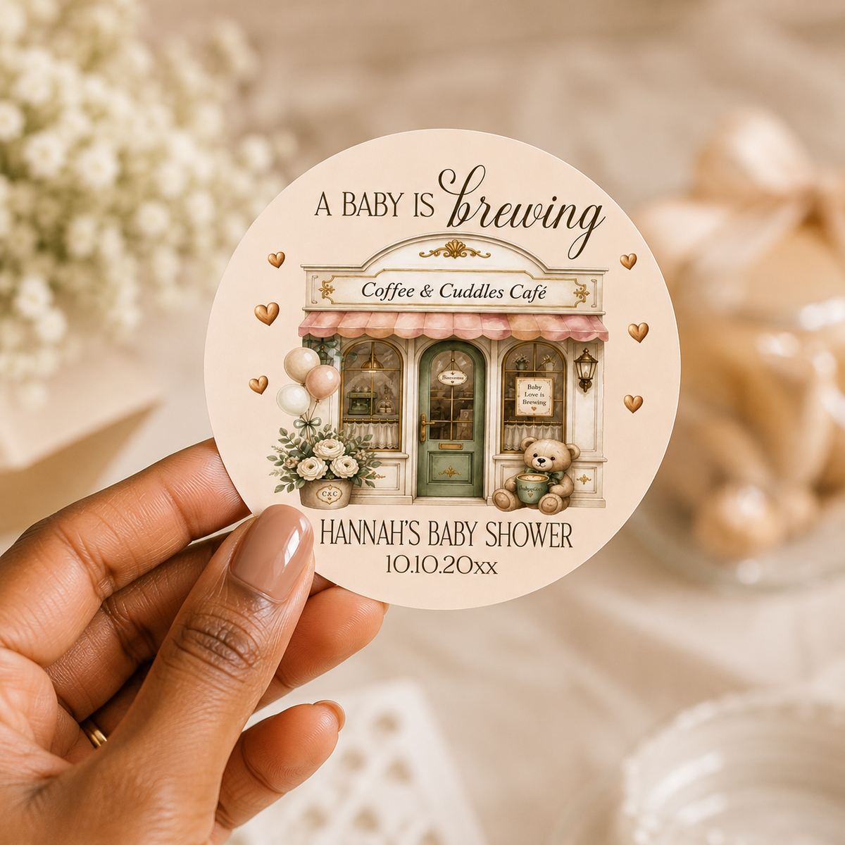A Baby Is Brewing Stickers | Personalized Coffee Theme Baby Shower Labels