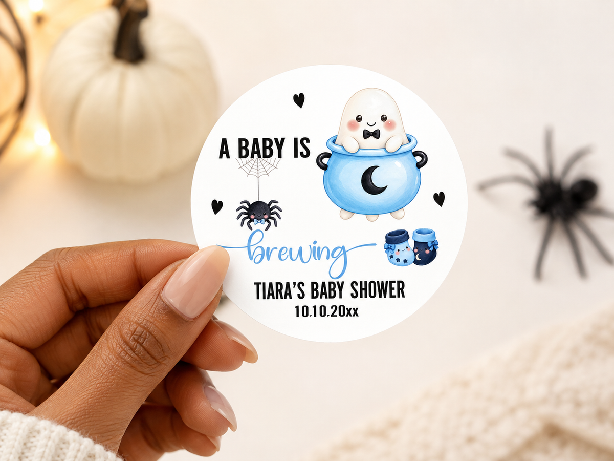 A Baby Is Brewing Stickers | Personalized Coffee Theme Baby Shower Labels
