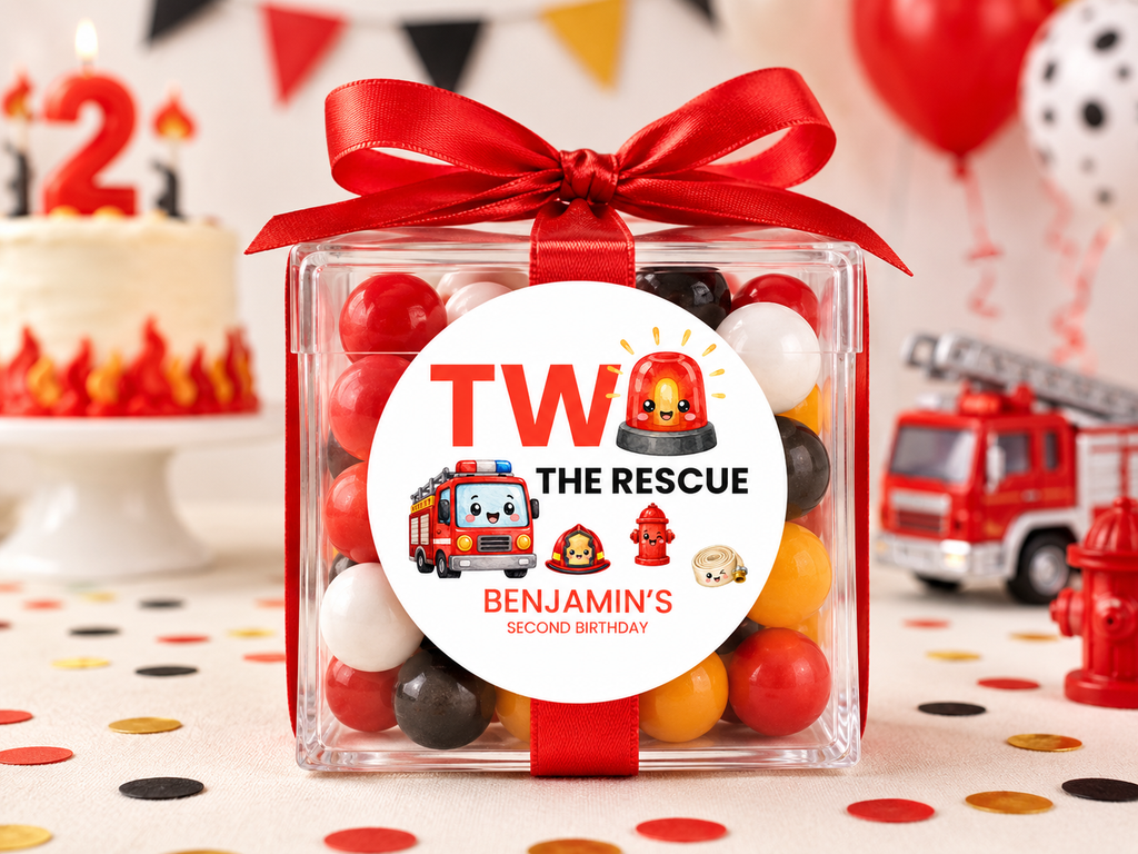 2 The Rescue Party Favor Stickers | Personalized Firefighter Birthday Labels