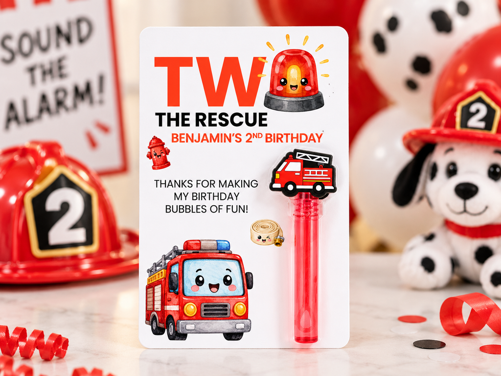 2 The Rescue Mini Bubble Party Favors | Personalized Firefighter 2nd Birthday Favors