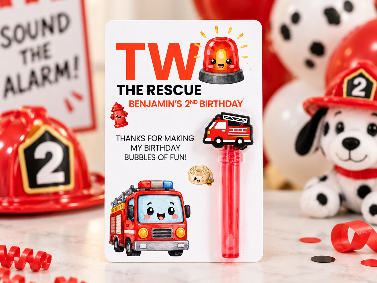 2 The Rescue Mini Bubble Party Favors | Personalized Firefighter 2nd Birthday Favors