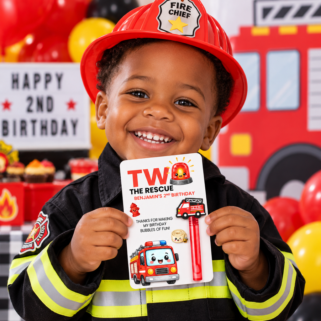 2 The Rescue Mini Bubble Party Favors | Personalized Firefighter 2nd Birthday Favors