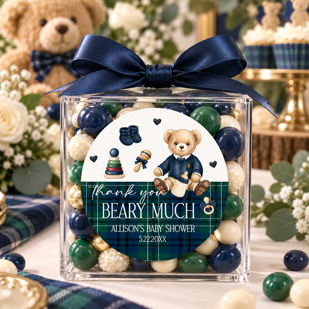 Elegant Teddy Bear Baby Shower Stickers | Personalized Party Favor Seals