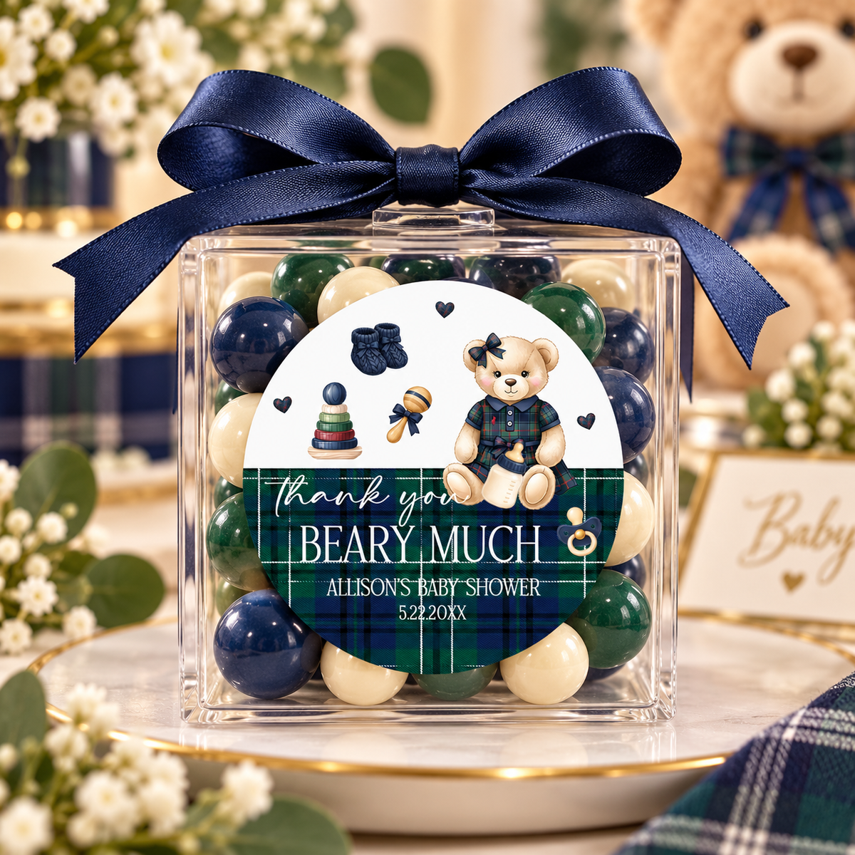 Elegant Teddy Bear Baby Shower Stickers | Personalized Party Favor Seals