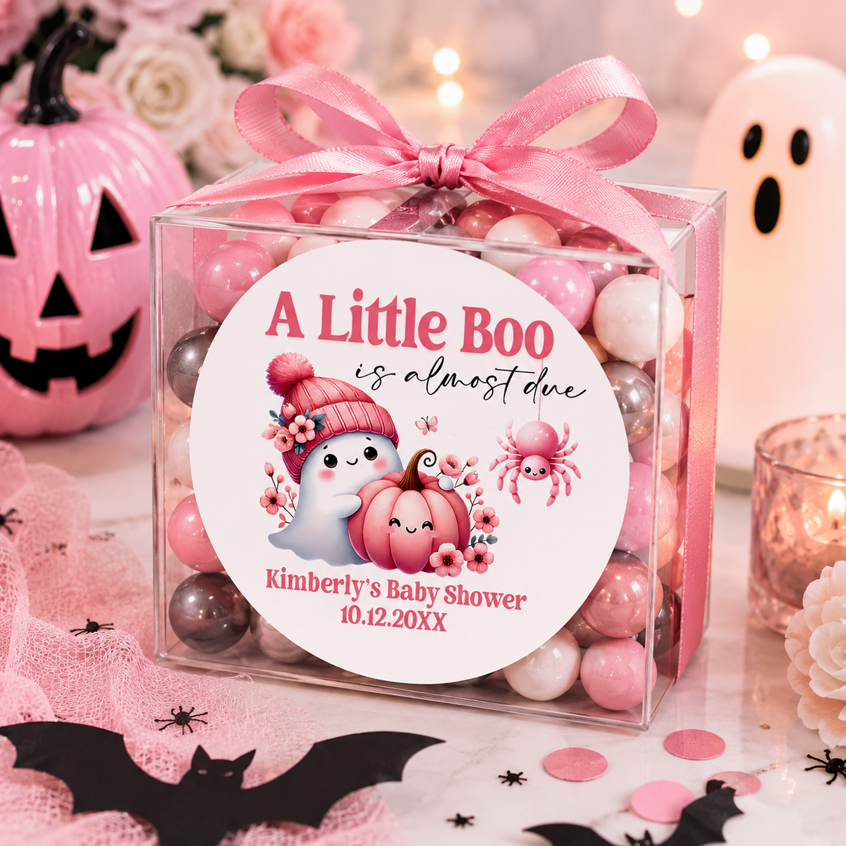 A Little Boo Is Almost Due Baby Shower Stickers | Personalized Halloween Favor Labels