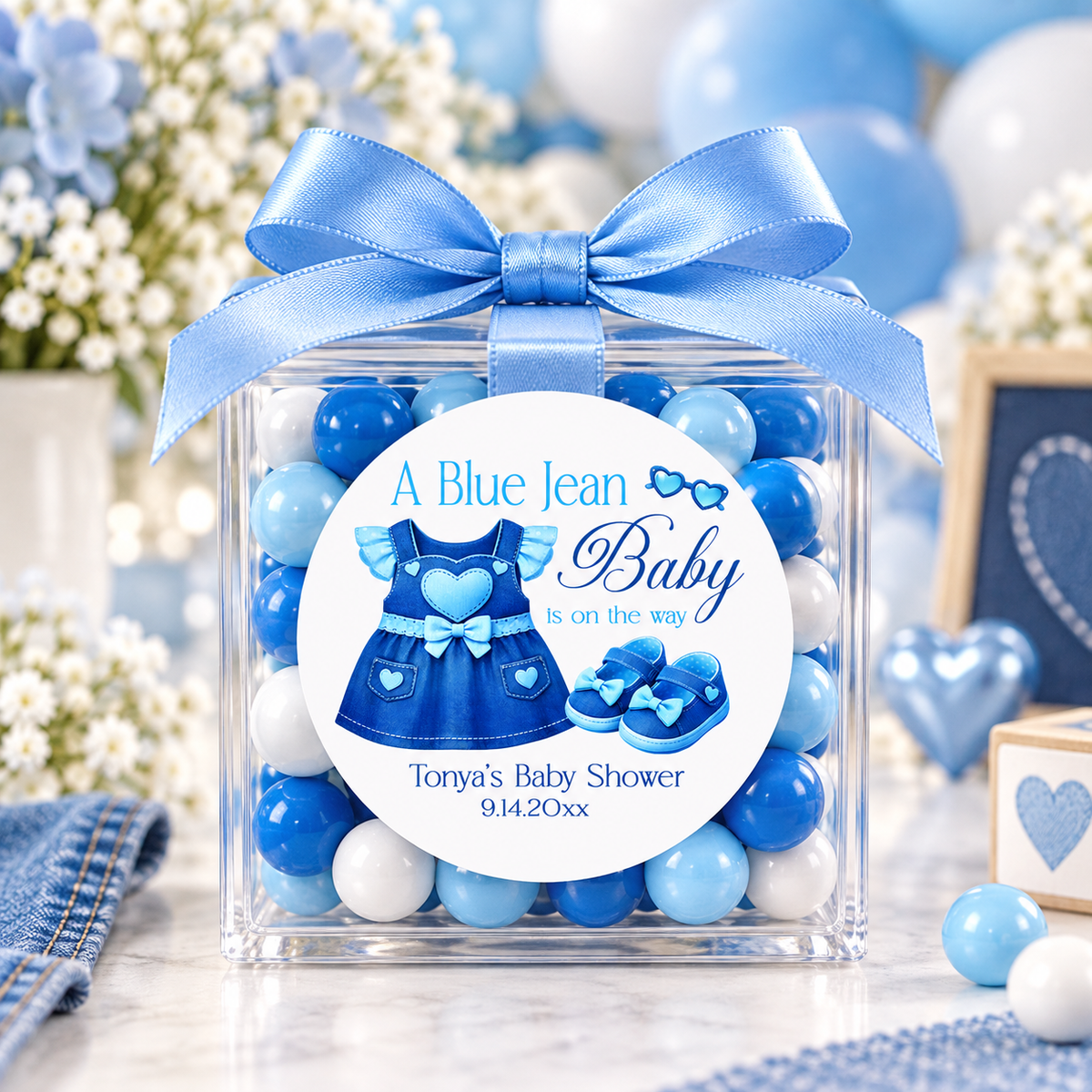 A Blue Jean Baby Is On The Way Stickers | Personalized Denim Baby Shower Favor Labels