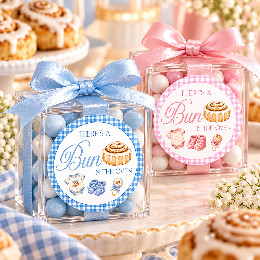 There's A Bun Is In The Oven Stickers | Personalized Baby Shower Favor Labels