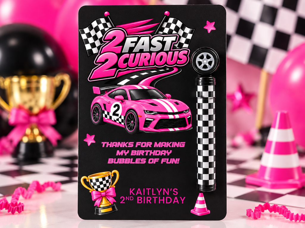 2 Fast 2 Curious Mini Bubble Wand Party Favor | Personalized Race Car 2nd Birthday