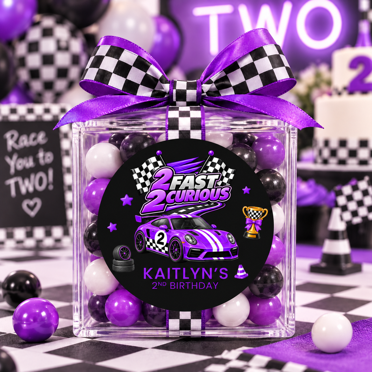 2 Fast 2 Curious Race Car Stickers | Personalized 2nd Birthday Labels