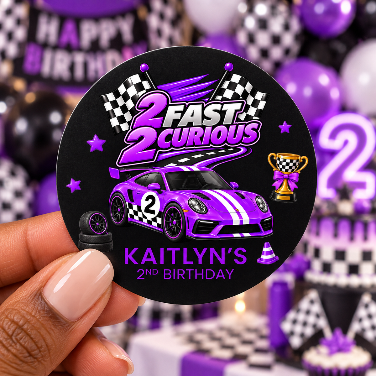 2 Fast 2 Curious Race Car Stickers | Personalized 2nd Birthday Labels