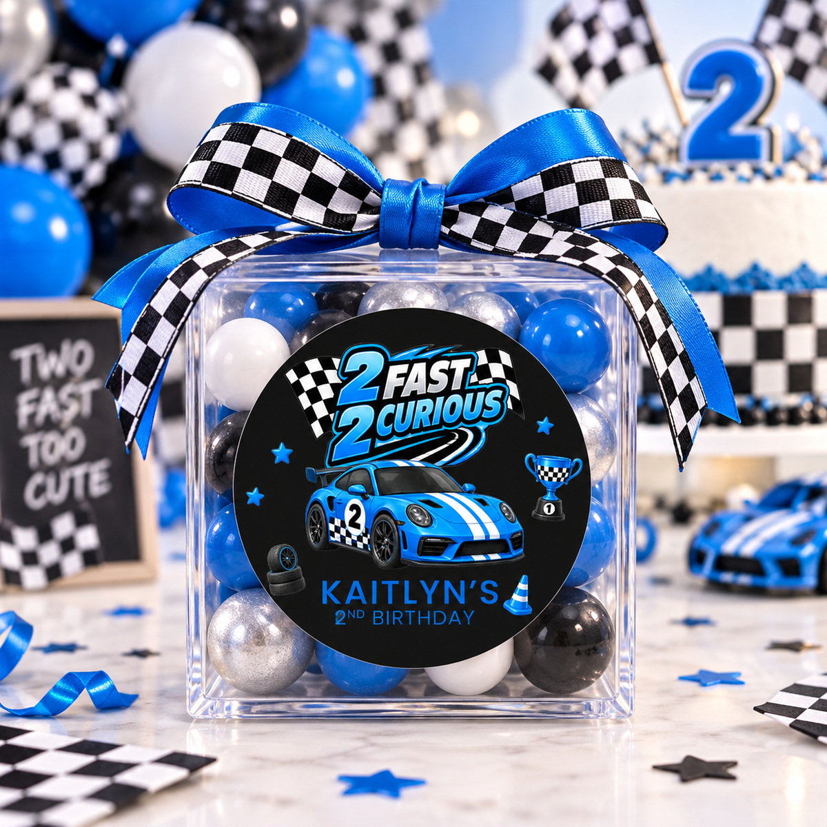 2 Fast 2 Curious Race Car Stickers | Personalized 2nd Birthday Labels