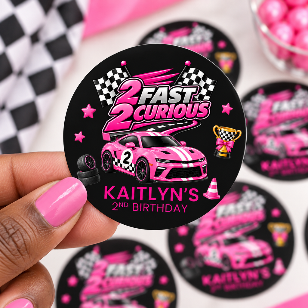 2 Fast 2 Curious Race Car Stickers | Personalized 2nd Birthday Labels