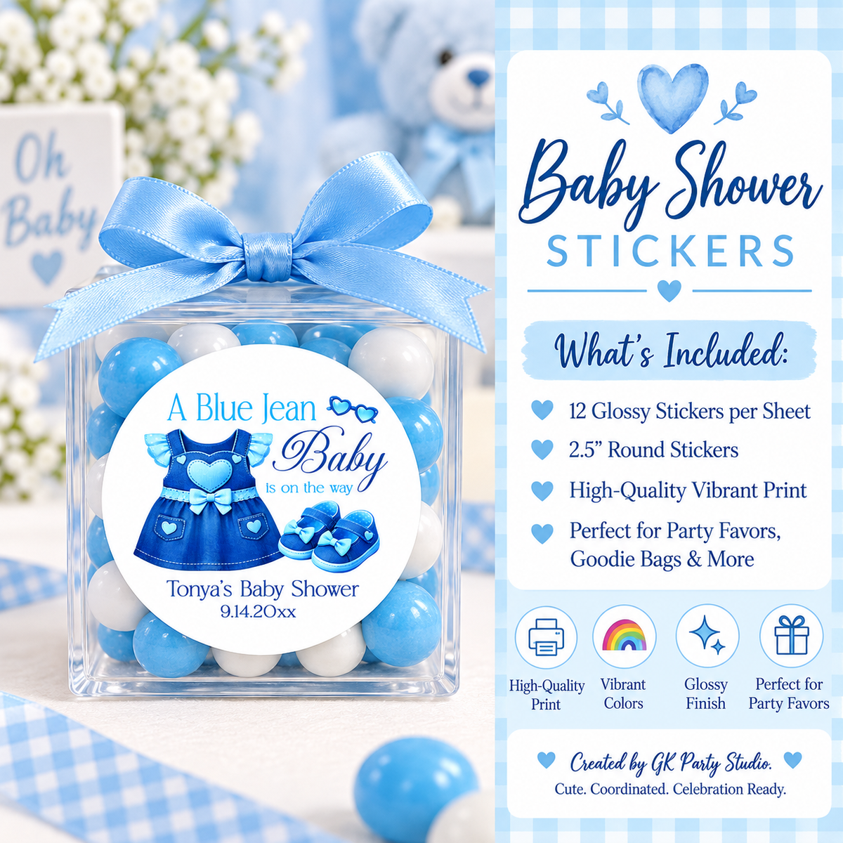 A Blue Jean Baby Is On The Way Stickers | Personalized Denim Baby Shower Favor Labels