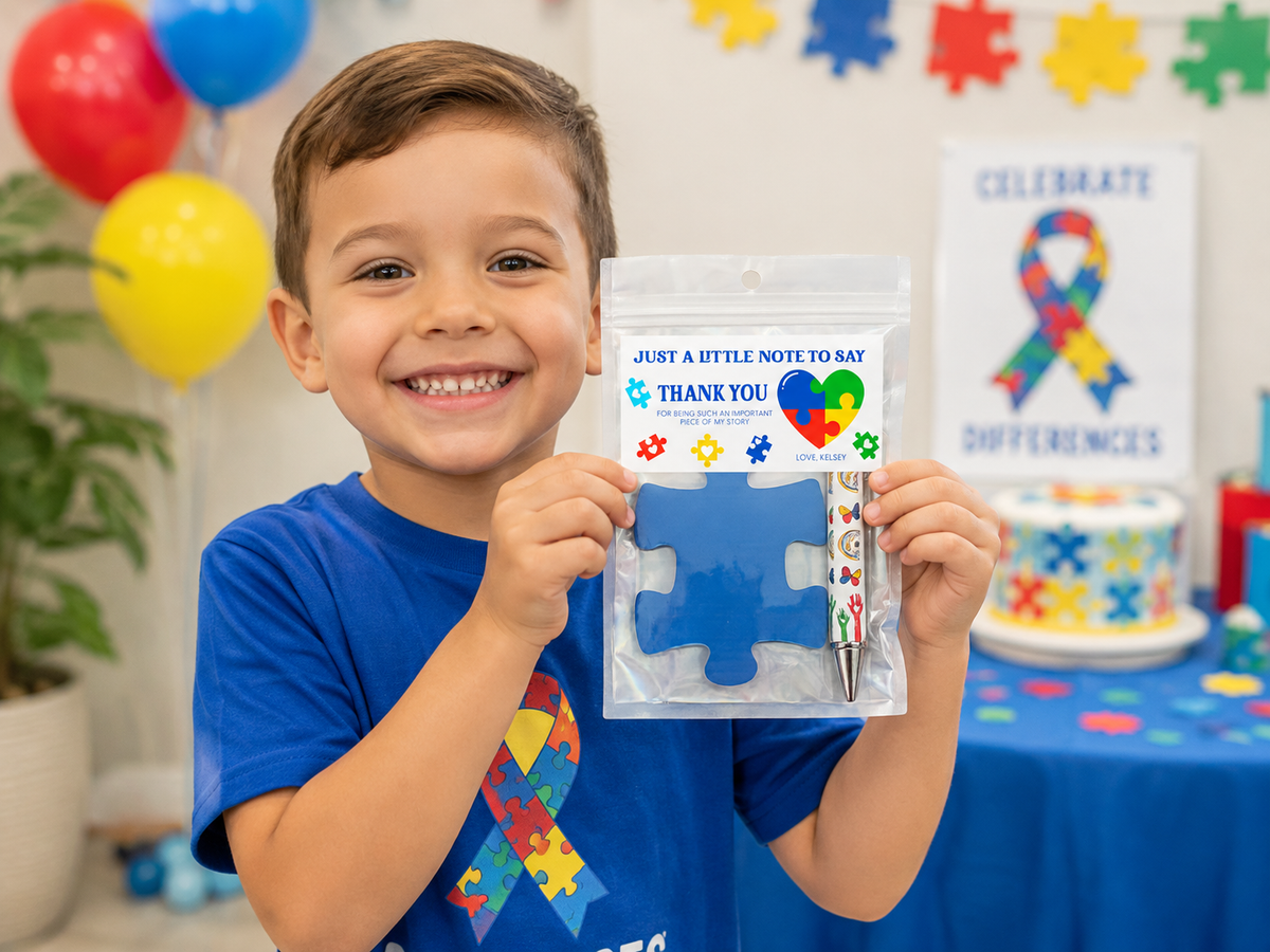 Autism Awareness Notepad and Pen Favors | Puzzle Butterfly Design | Inclusion Theme