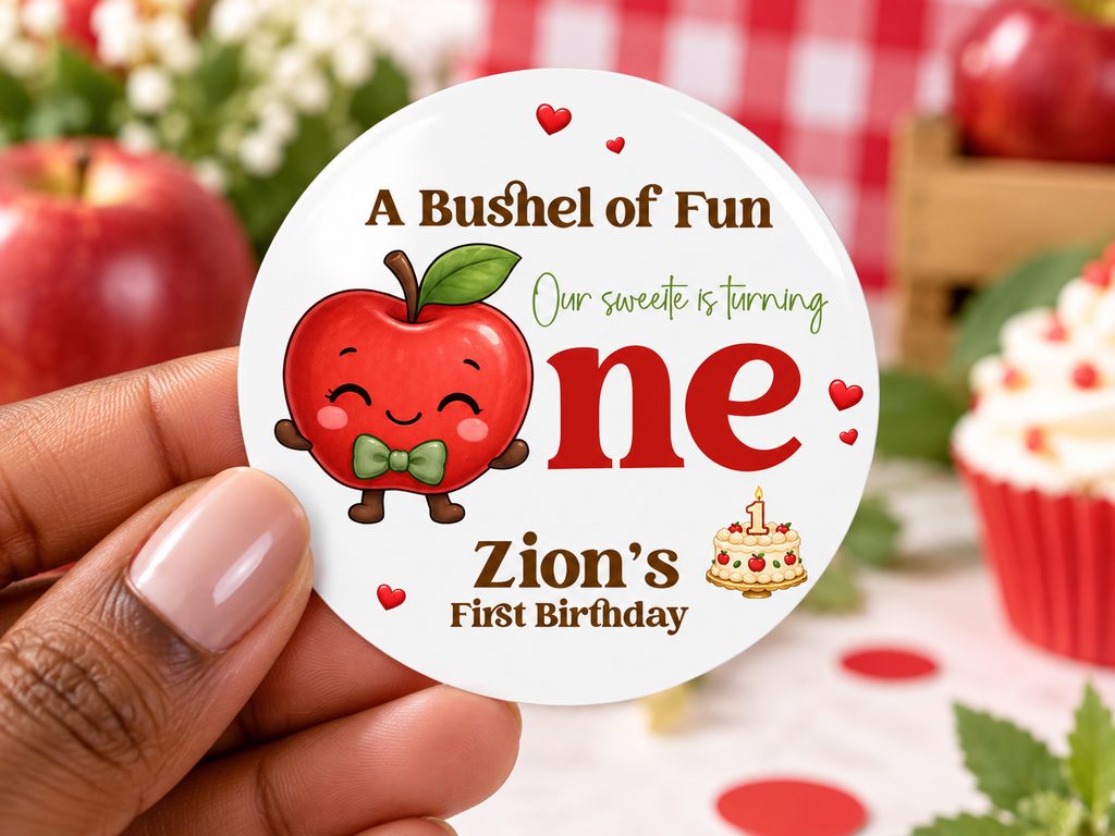 A Bushel of Fun Apple Theme Stickers | Personalized Fall First Birthday Party Labels