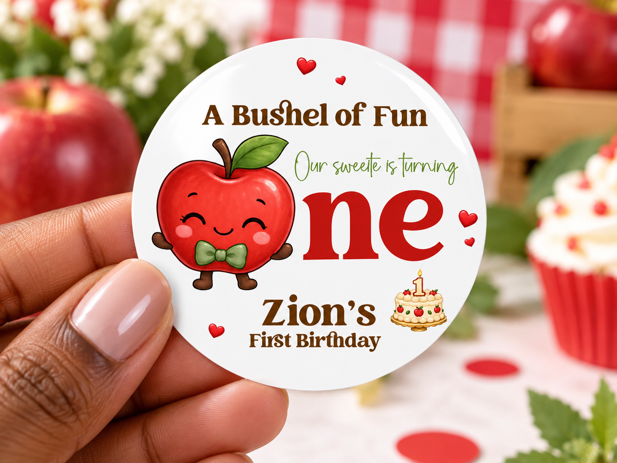 A Bushel of Fun Apple Theme Stickers | Personalized Fall First Birthday Party Labels