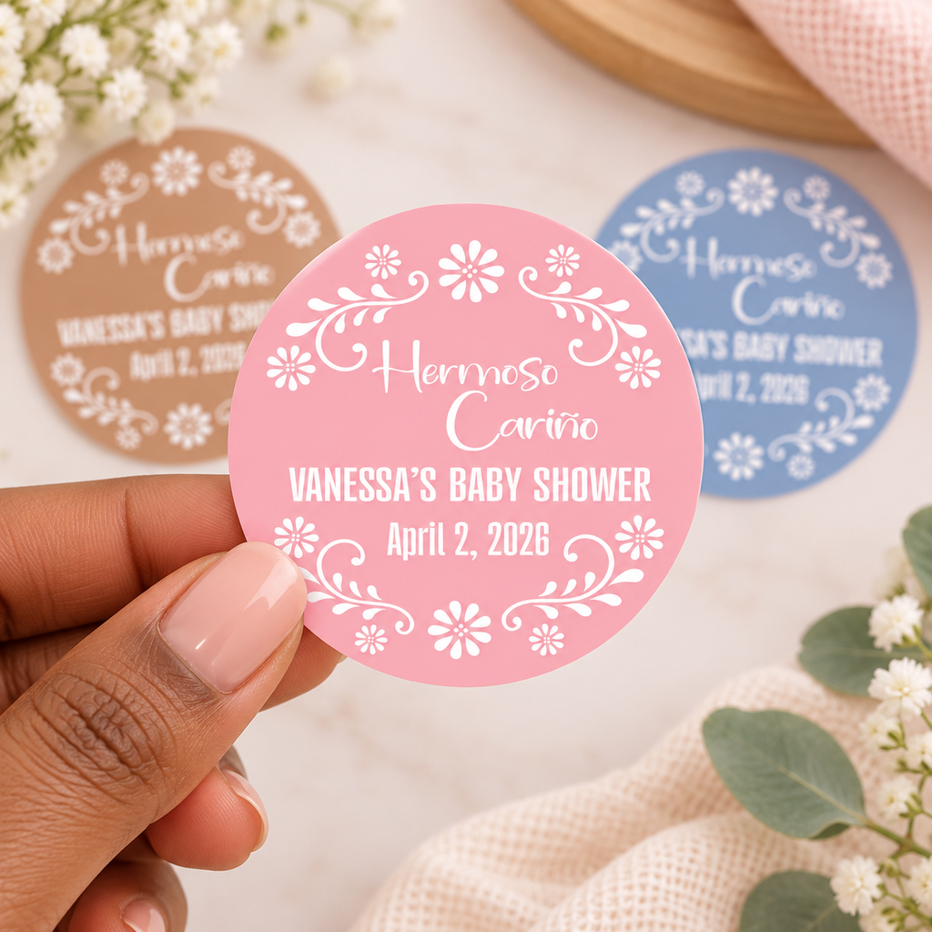 Hermoso Cariño Baby Shower Stickers | Personalized Fiesta Themed Party Favor Labels