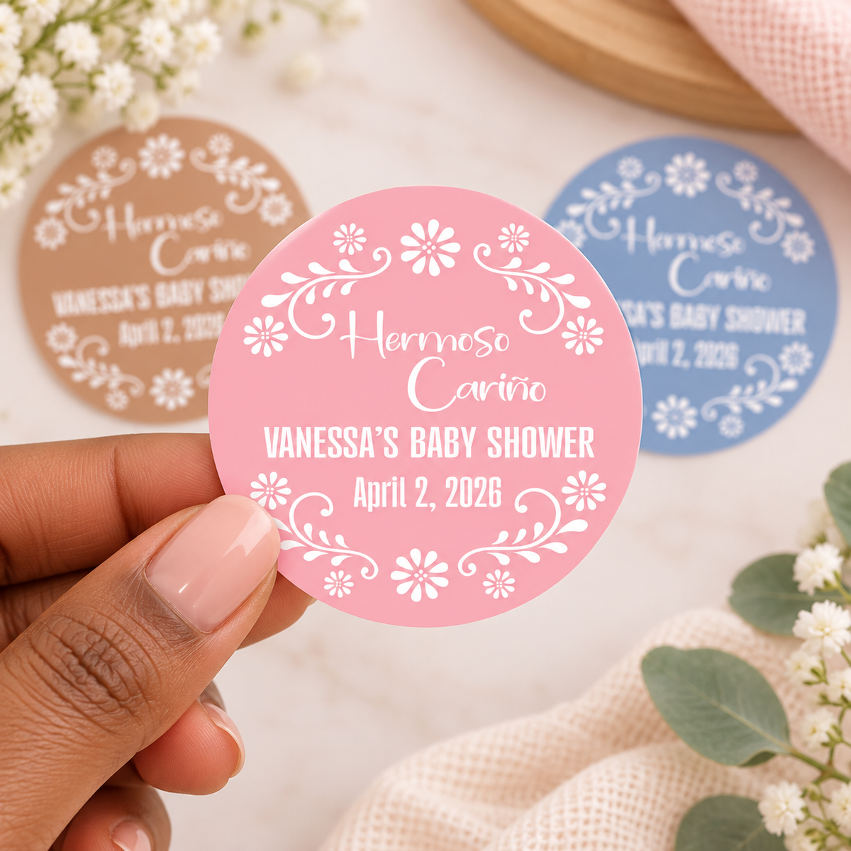 Hermoso Cariño Baby Shower Stickers | Personalized Fiesta Themed Party Favor Labels