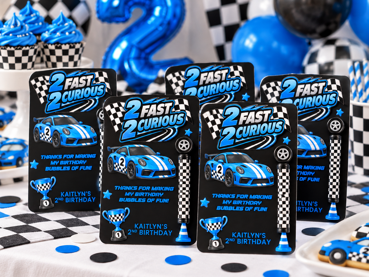 2 Fast 2 Curious Mini Bubble Wand Party Favor | Personalized Race Car 2nd Birthday