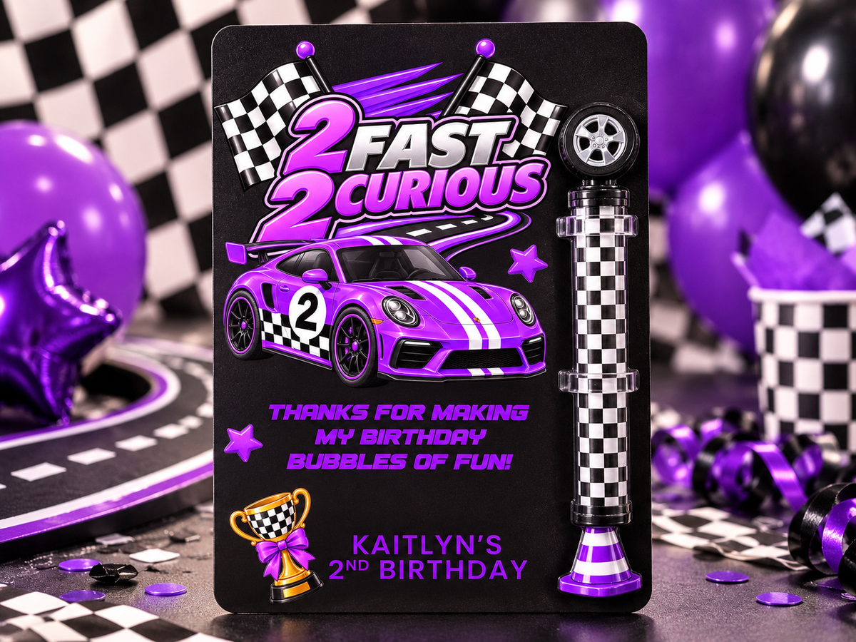 2 Fast 2 Curious Mini Bubble Wand Party Favor | Personalized Race Car 2nd Birthday