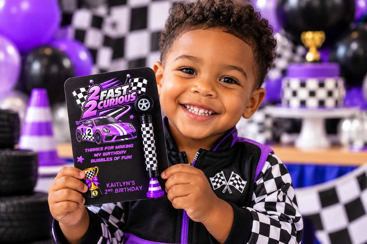 2 Fast 2 Curious Mini Bubble Wand Party Favor | Personalized Race Car 2nd Birthday