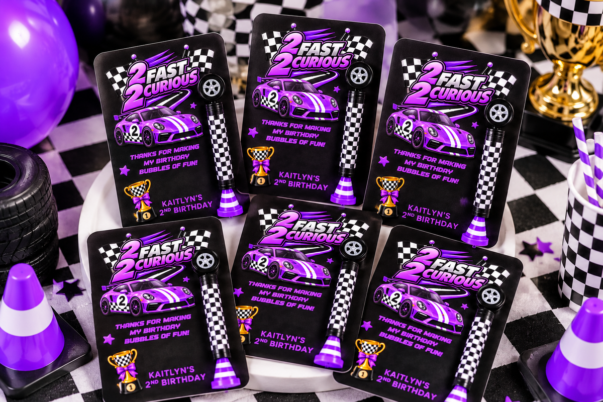 2 Fast 2 Curious Mini Bubble Wand Party Favor | Personalized Race Car 2nd Birthday