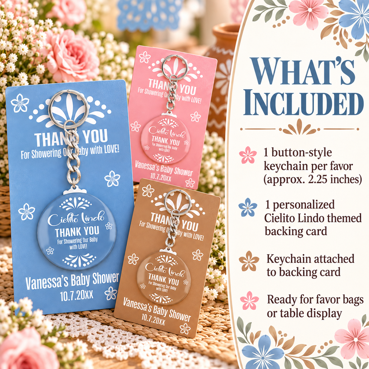 Cielito Lindo Keychain Favors | Personalized Baby Shower Keepsake
