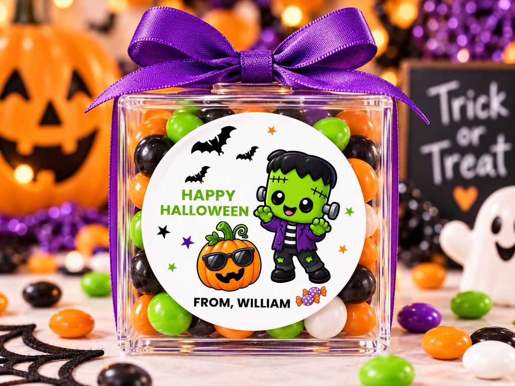 Frankenstein Halloween Stickers | Personalized Kids Treat Bag Party Favor Labels