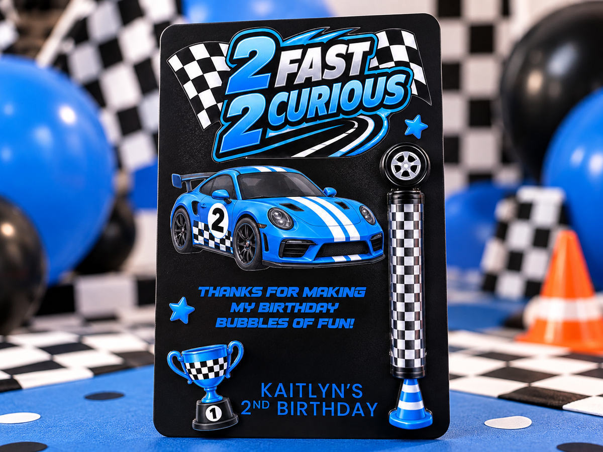 2 Fast 2 Curious Mini Bubble Wand Party Favor | Personalized Race Car 2nd Birthday
