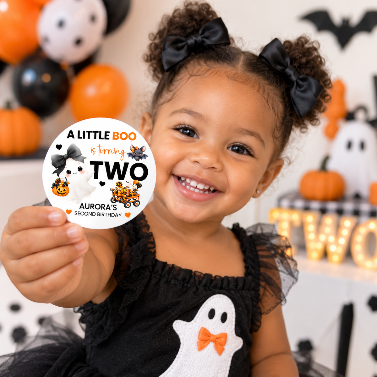 A Little Boo Is Turning Two Halloween Stickers | Personalized Second Birthday Favor Labels