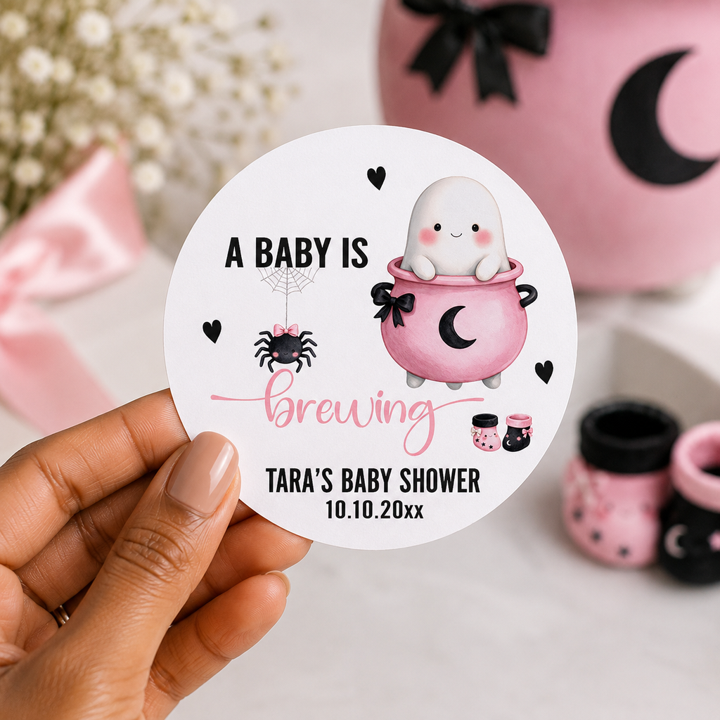 A Baby Is Brewing Stickers | Personalized Coffee Theme Baby Shower Labels
