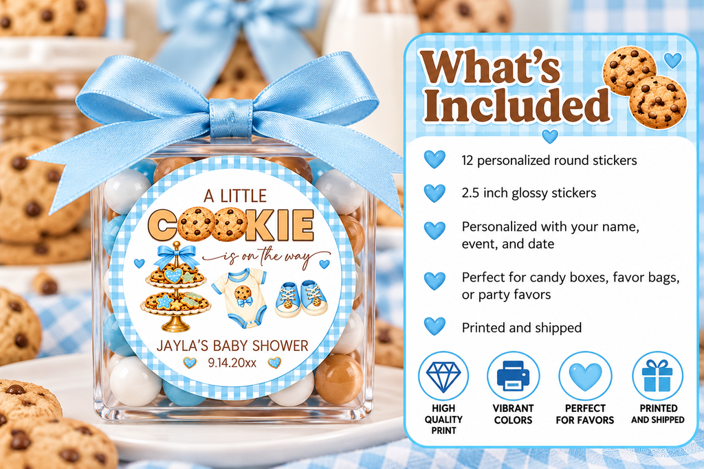 A Little Cookie Is On The Way Stickers | Personalized Baby Shower Labels