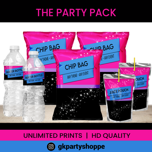 Party Your Way! The Party Pack | Custom Digital Party Design | Personalized Theme Wrappers & Labels | 2 Favors
