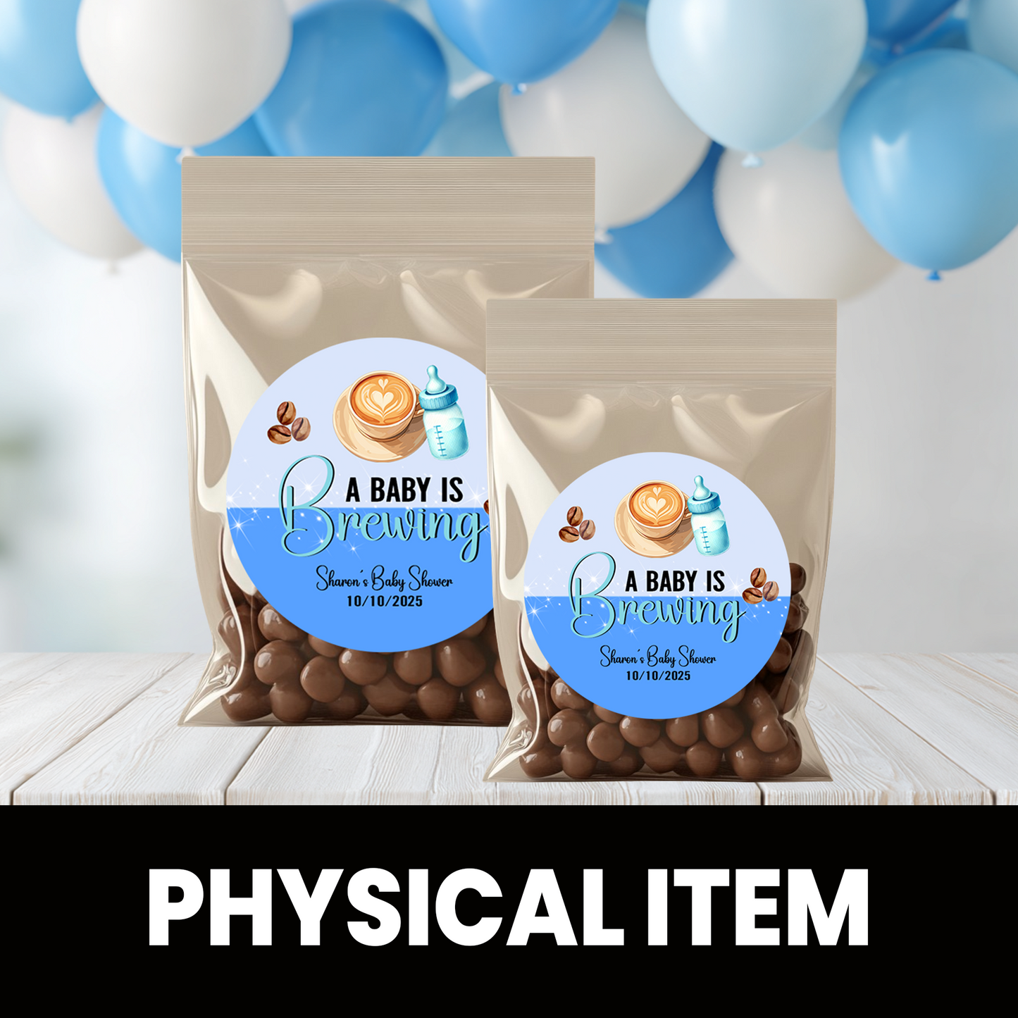 A Baby is Brewing Stickers | Personalized Baby Shower Party Favors | 2 inch Circle Stickers